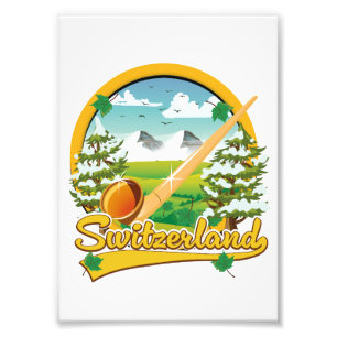 Schweiz Alphorn Retro-Reiselogo Fotodruck