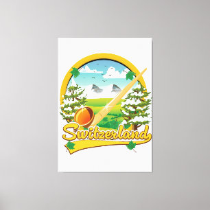 Schweiz Alphorn Retro-Reiselogo Leinwanddruck