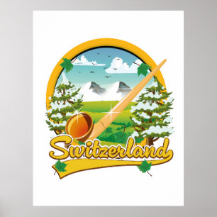 Schweiz Alphorn Retro-Reiselogo Poster