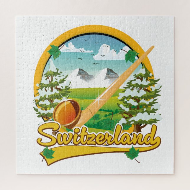 Schweiz Alphorn-Retrologo (Vertikal)