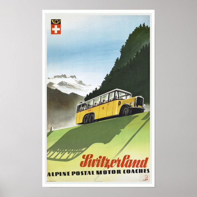 Schweiz Alpin Coaches - Vintage Reise Poster (Vorne)