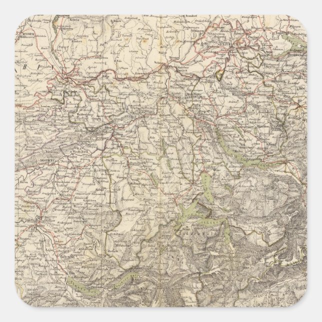 Schweiz Atlas Karte Quadratischer Aufkleber (Vorderseite)