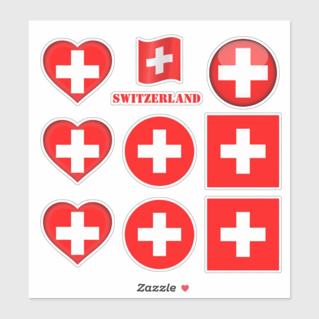 Schweiz Aufkleber & Schweizer Flagge, Herz/Sport (Blatt)