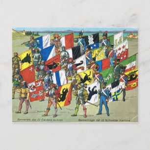 Schweiz, Banner der 22 Schweizer Kantone Postkarte