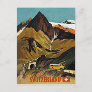 Schweiz Busreise, Reise Vintage Postkarte
