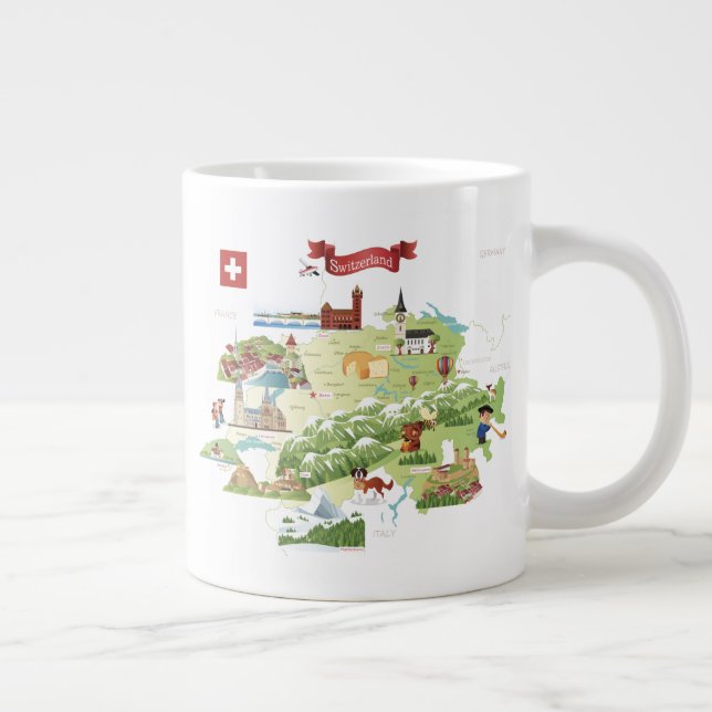 Schweiz Cartoon Karte Jumbo-Tasse (Rechts)