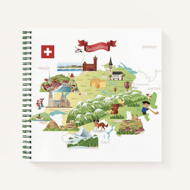 Schweiz Cartoon Karte Notizbuch (Vorderseite)
