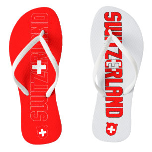 Schweiz Flag Inschriftenaufschrift Rot Weiß Farbe  Flip Flops