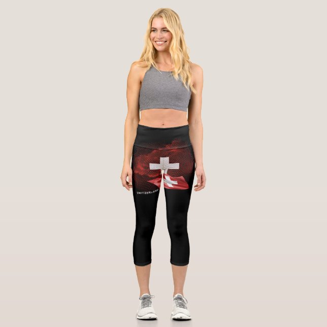 Schweiz Flagge Capri Leggings (Vorderseite)