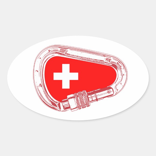 Schweiz Flagge Klettersteig Carabiner Ovaler Aufkleber (Vorderseite)