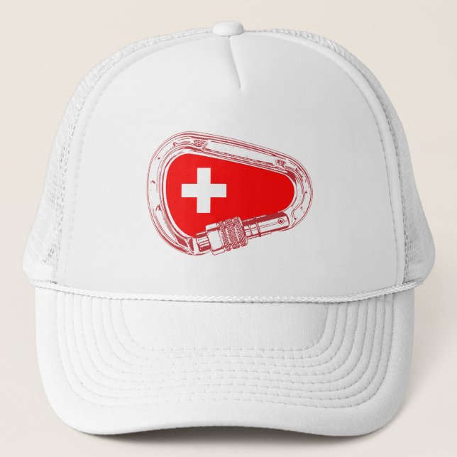 Schweiz Flagge Klettersteig Carabiner Truckerkappe (Vorderseite)