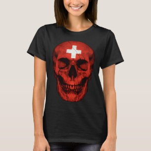Schweiz Flagge Totenkopf Schweizer Wurzeln Stolz P T-Shirt
