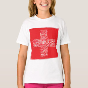 Schweiz Flaggen Word Cloud Vintag T-Shirt