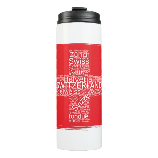Schweiz Flaggen Word Cloud Vintag Thermosbecher (Vorderseite)
