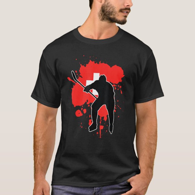 Schweiz Flaggenhockey Spieler Schweiz Eishockey T-Shirt (Vorderseite)