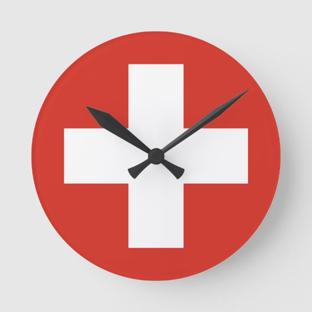 Schweiz-Flaggentelefone Runde Wanduhr (Vorderseite)