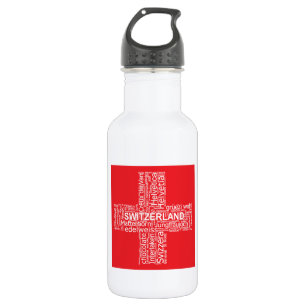 Schweiz Flaggenwortwolke Edelstahlflasche