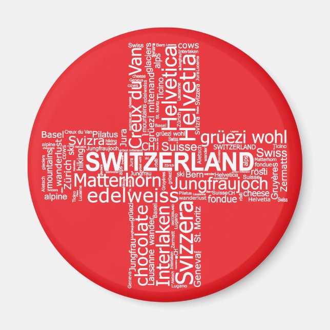Schweiz Flaggenwortwolke Magnet (Vorne)