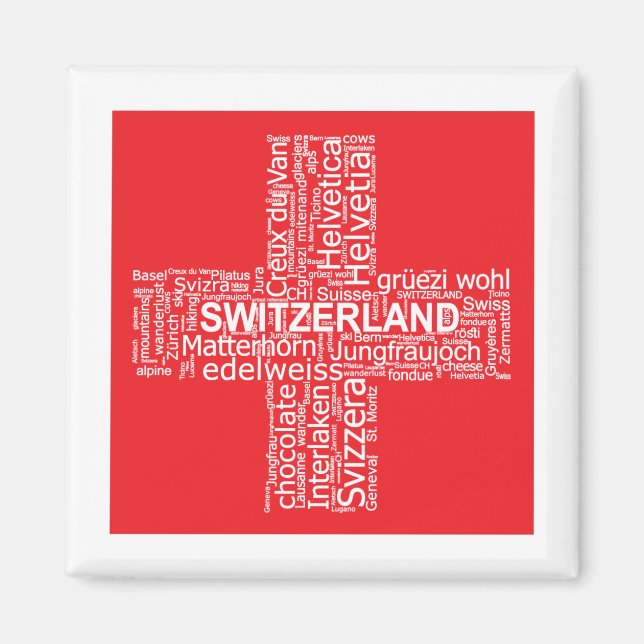 Schweiz Flaggenwortwolke Magnet (Vorne)