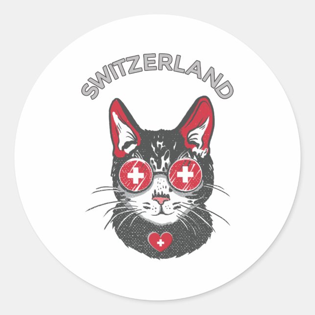 Schweiz Fußball Cat Mascot Schweizer Fahne Runder Aufkleber (Vorderseite)