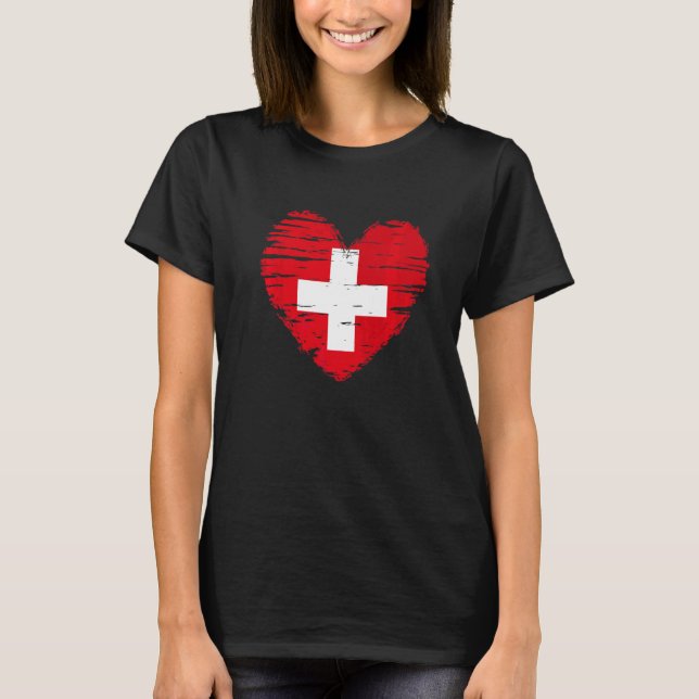 Schweiz Herz Schweizer Flagge Schweizer Preis T-Shirt (Vorderseite)