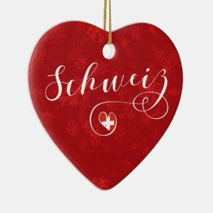 Schweiz Herz, Weihnachtsbaumschmuck, Schweiz Keramik Ornament