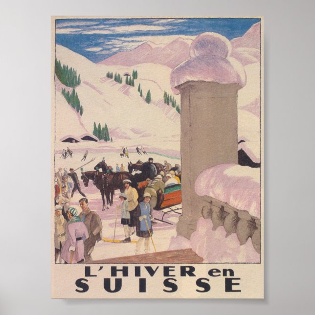 Schweiz im Winter Vintage Travel Poster (Vorne)