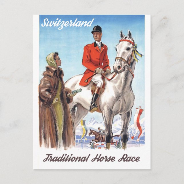Schweiz, Jockey auf dem Pferd, Vintag Postkarte (Vorderseite)