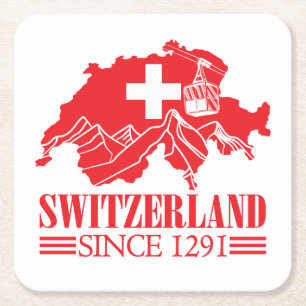 Schweiz Karte Flag Seit 1291 Berge Rechteckiger Pappuntersetzer