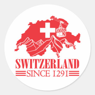 Schweiz Karte Flag Seit 1291 Berge Runder Aufkleber