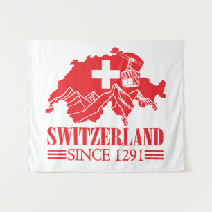 Schweiz Karte Flag Seit 1291 Berge Wandteppich