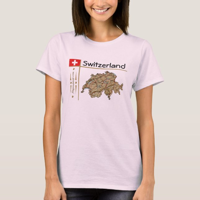 Schweiz Karte + Flagge + T - Shirt (Vorderseite)