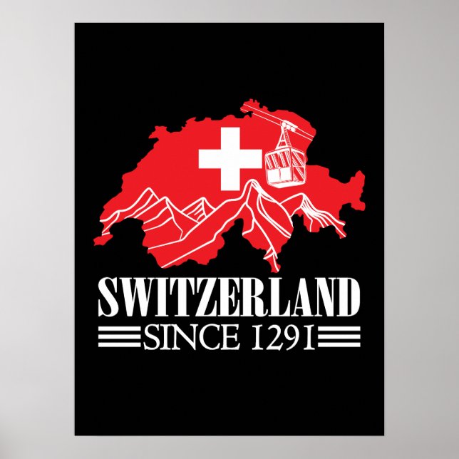 Schweiz Karte Seit 1291 Berge Schweizer Flagge Poster (Vorne)