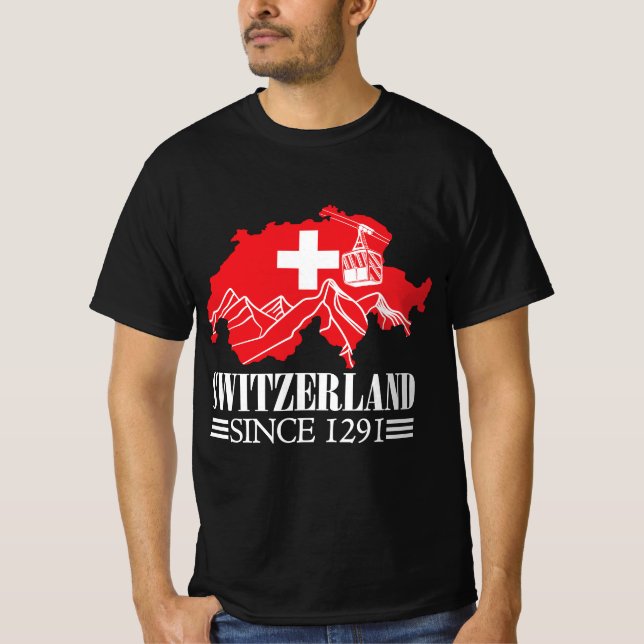 Schweiz Karte Seit 1291 Berge Schweizer Flagge T-Shirt (Vorderseite)