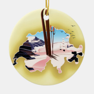Schweiz Karte Skifahrplakat. Keramik Ornament