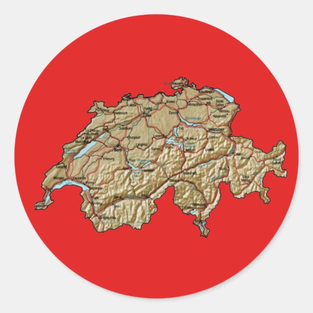 Schweiz Kartenaufkleber Runder Aufkleber (Vorderseite)