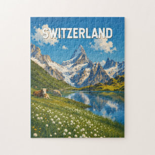 Schweiz Kühe Kuh Illustration Reise Kunst Retro