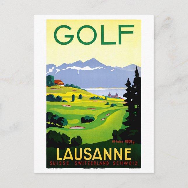 Schweiz Lausanne Golf Vintage Travel Poster Postkarte (Vorderseite)