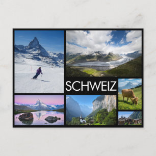 Schweiz mehrfache Bildcollage schwarz Postkarte