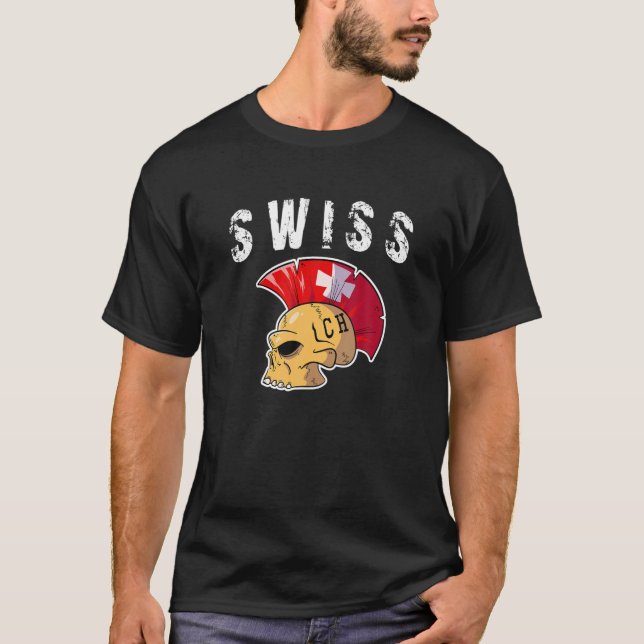 Schweiz Mohawk Skull Design Sport Support Su T-Shirt (Vorderseite)