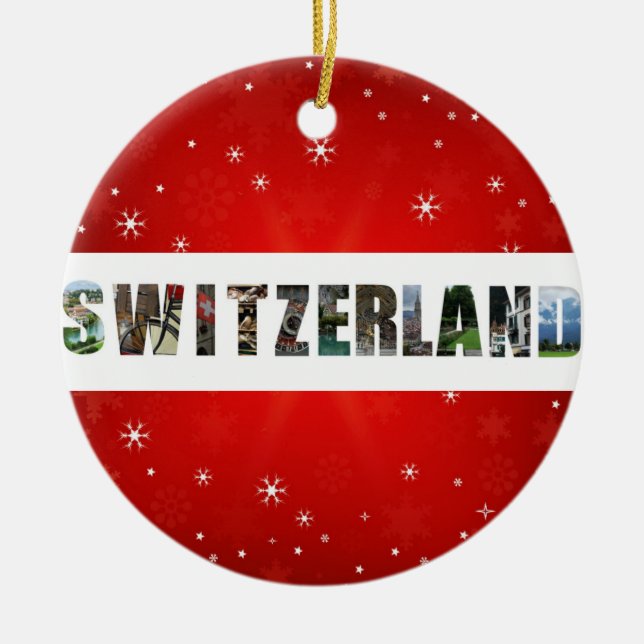 Schweiz Reisen Fotos Schneeflocken Weihnachten Keramik Ornament (Vorne)