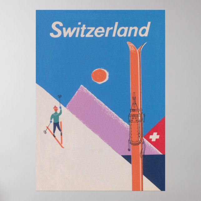 Schweiz Retro Vintage Skiposter Poster (Vorne)