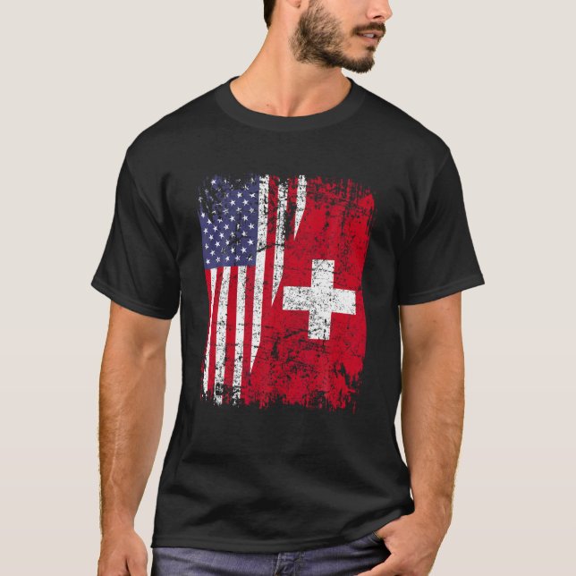 SCHWEIZ ROOTS Halb-Amerikanisches FlaggenSCHWEIZ T T-Shirt (Vorderseite)