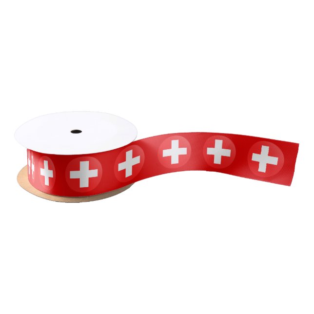 Schweiz & Schweiz Flaggenband, Roter Kreis Satinband (Spule)