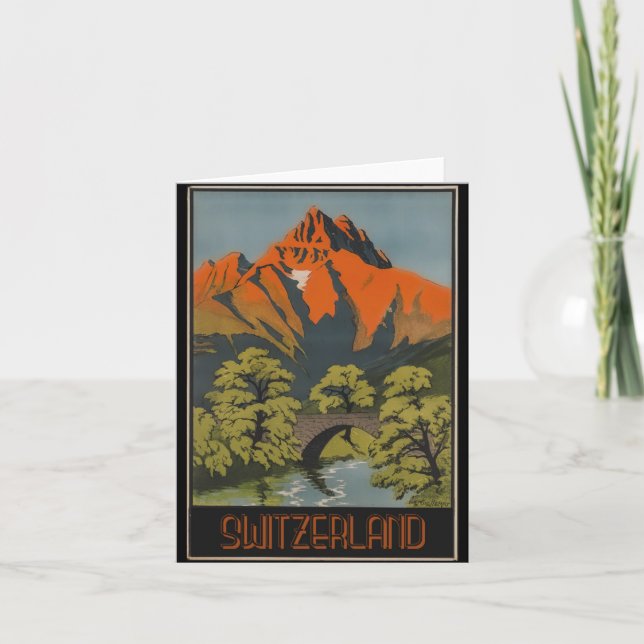 Schweiz Schweizer Alpen Vintage Reiseplakat Dankeskarte (Vorderseite)