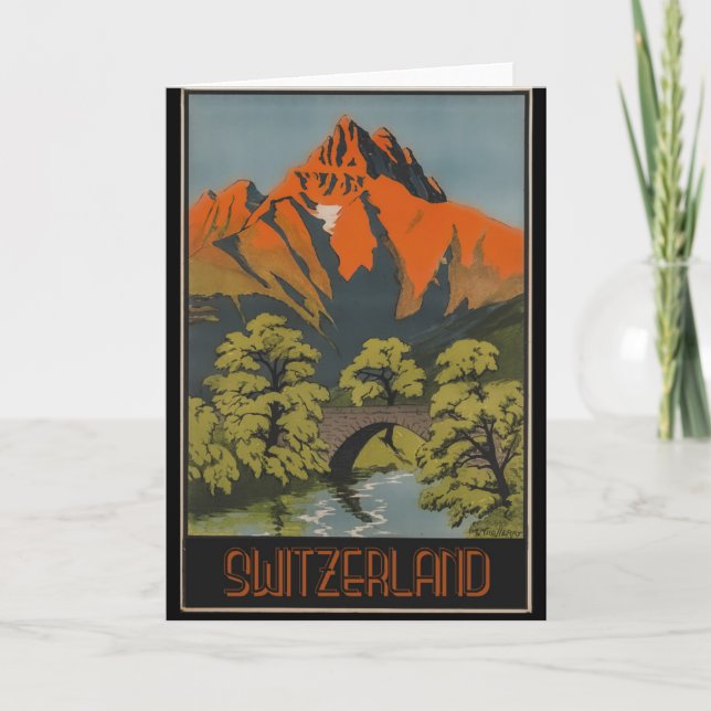 Schweiz Schweizer Alpen Vintage Reiseplakat Karte (Vorderseite)