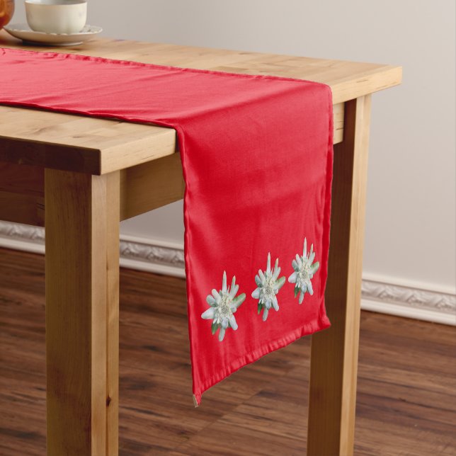 Schweiz Schweizer Edelweiss alpine Blume Rot Kurzer Tischläufer (Beispiel)