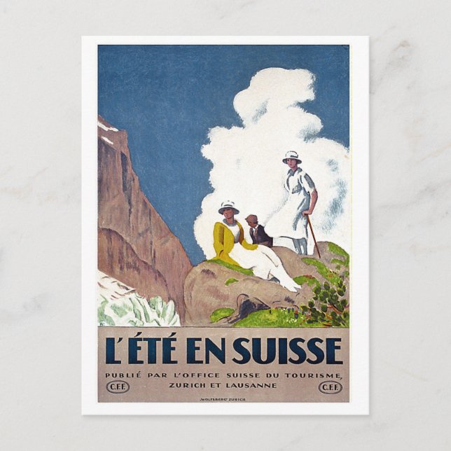Schweiz, Sommerpicknick auf den Bergen, Vintag Postkarte (Vorderseite)