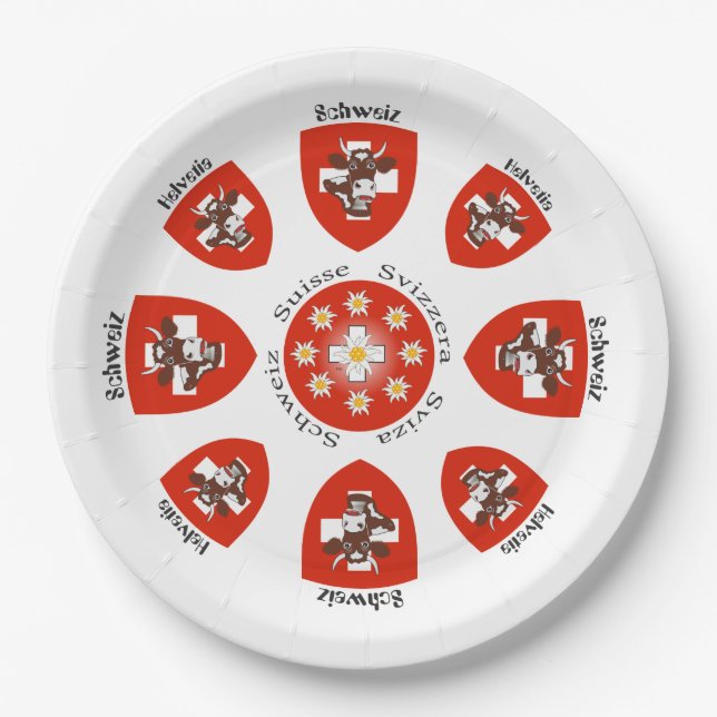 Schweiz – Suisse – Svizzera – Svizra – Switzerland Pappteller (Vorderseite)