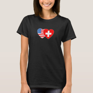 Schweiz USA-Flagge Zwillingsherz für Schweizer Ame T-Shirt